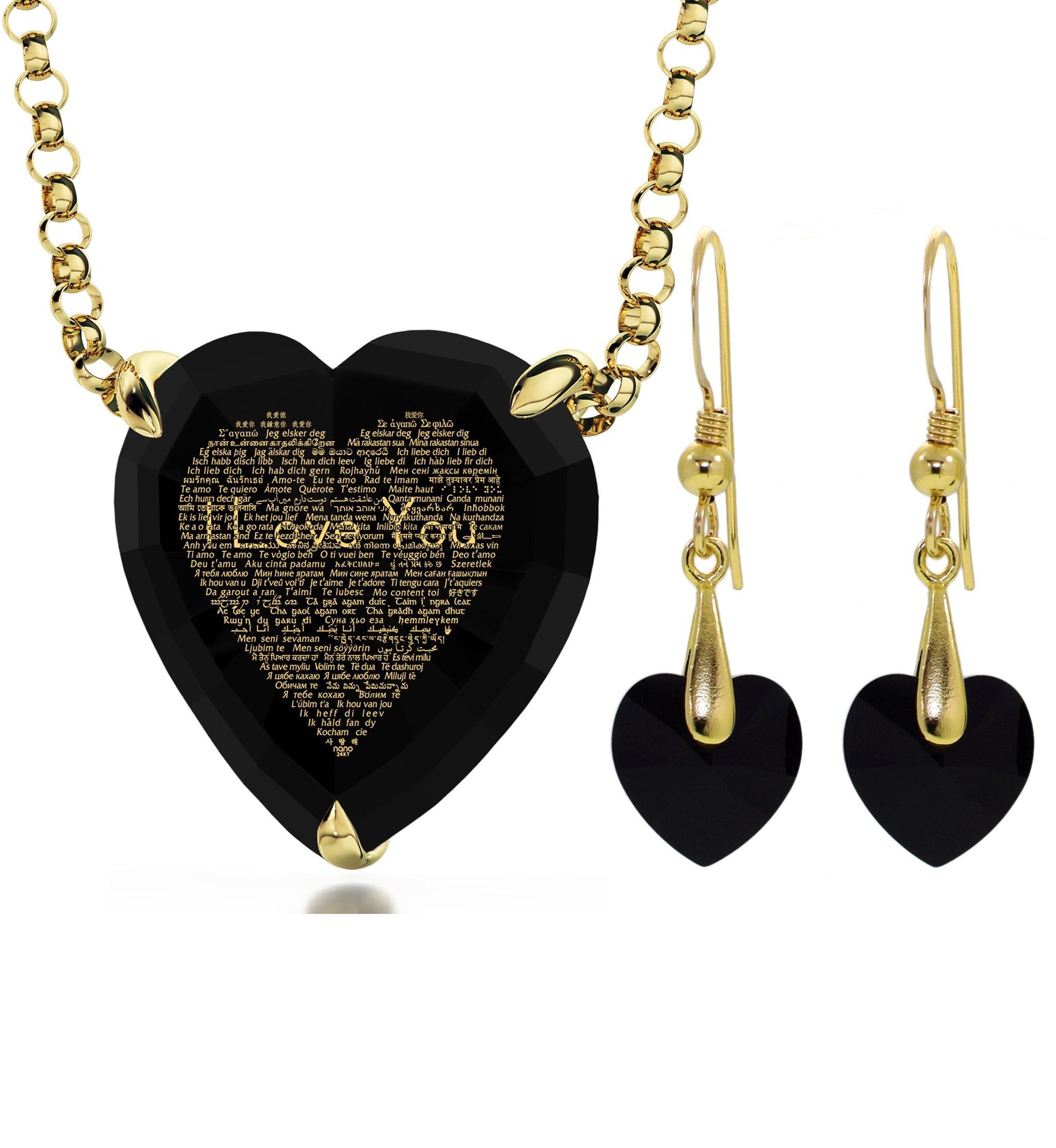 Gold Plated Silver Heart Jewelry Set 120 Languages I Love You